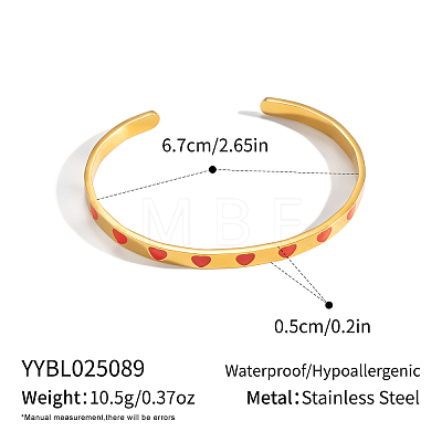 304 Stainless Steel Enamel Red Heart Open Cuff Bangles for Women JS6918-1