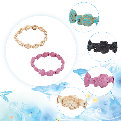 4Pcs 4 Colors Synthetic Turquoise Tortoise Beaded Stretch Bracelets Set for Women BJEW-AN0001-26-1