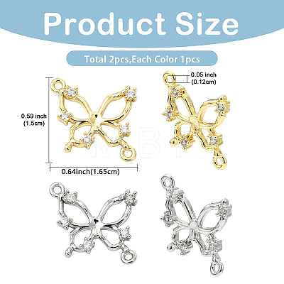 2Pcs 2 Colors Brass Pave Clear Cubic Zirconia Connector Charms KK-YW0004-27-1