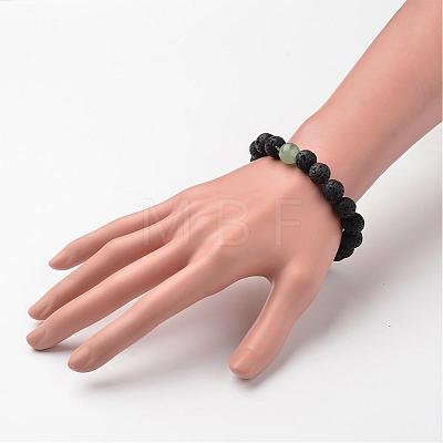 Natural Lava Rock Beaded Stretch Bracelets BJEW-JB02294-1