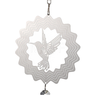 Butterfly 201 Stainless Steel 3D Wind Spinner with Glass Pendant HJEW-E011-01P-05-1