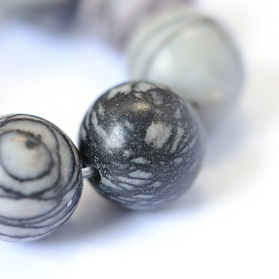 Natural Black Silk Stone/Netstone Round Bead Strands G-E334-4mm-05-1