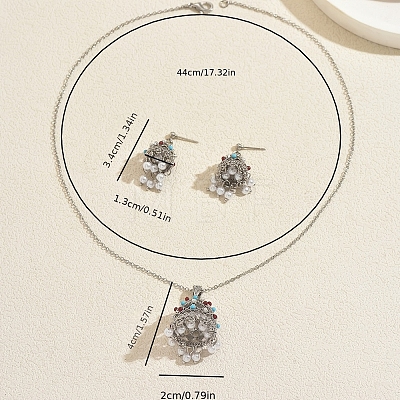 Ethnic Style Brass & Imitation Pearl Stud Earrings & Pendant Necklaces Sets for Women GM8263-1