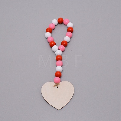 Valentine's Day Theme Schima Wood Beads Pendants Decorations HJEW-TAC0012-13-1