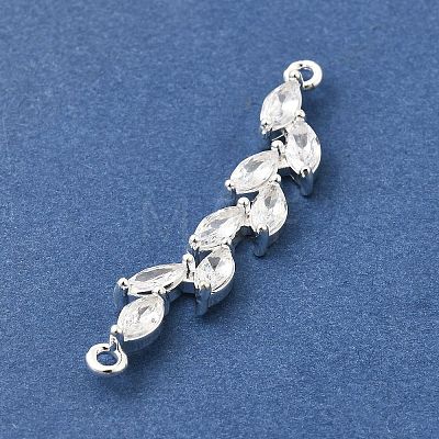 Brass Pave Clear Cubic Zirconia Leaf Links Connector Charms KK-Z156-15S-1