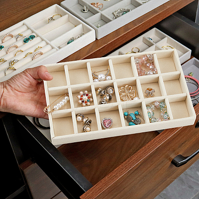 18 Grids Rectangle Wood Covered with Velvet Jewelry Trinket Display Trays AJEW-WH20054-062H-01-1