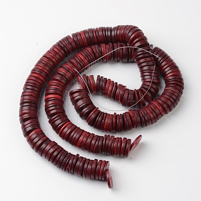 Dyed Natural Coconut Flat Round Bead Strands COCB-O003-12B-1