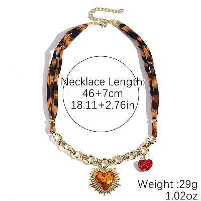 Alloy Enamel and Plastic Heart Pendant Leopard Print Cloth Scarf Necklacess for Women WG2FAF8-03-1
