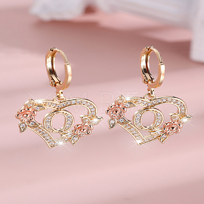 Heart Brass Micro Pave Clear Cubic Zirconia Hoop Earrings FS-WGD5D87-15-1