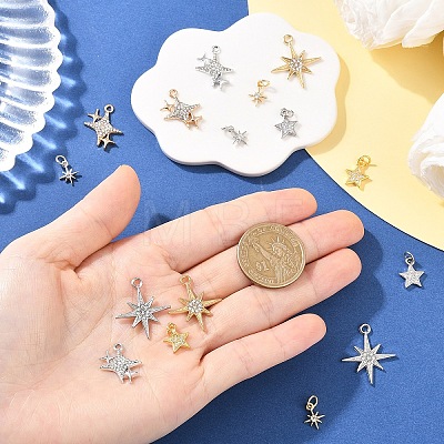 16Pcs 8 Styles Brass & Alloy & Rhinestone & Cubic Zirconia Pendants Sets FIND-YW0011-28-1