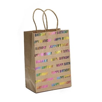 Happy Birthday Rainbow Color Stamping Kraft Paper Gift Tote Bags ABAG-K005-01E-1