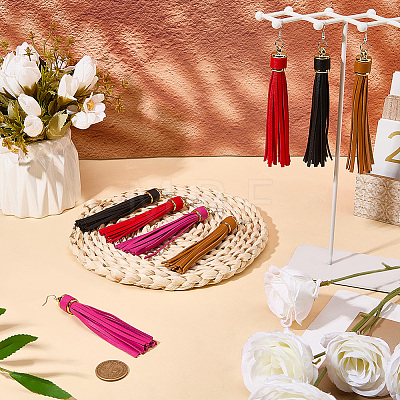 8Pcs 4 Colors PU Leather Tassel Dangle Earrings EJEW-CL0001-02A-1