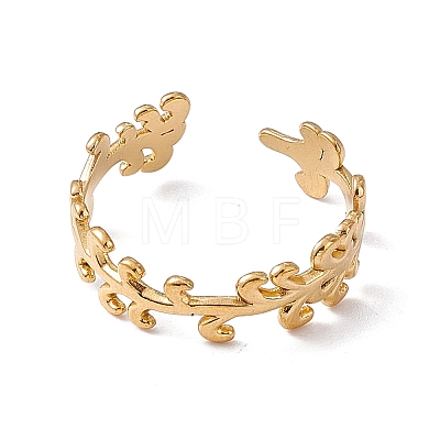 Ion Plating(IP) 304 Stainless Steel Leafy Branch Wrap Open Cuff Ring for Women RJEW-C045-20G-1