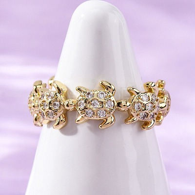 Brass Micro Pave Clear Cubic Zirconia Cuff Rings for Women RJEW-G345-01G-1