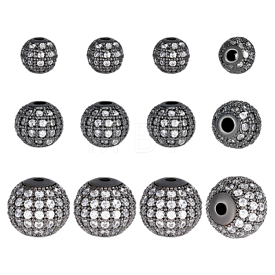 12Pcs 3 Styles Brass Micro Pave Cubic Zirconia Beads KK-PH0004-88B-1