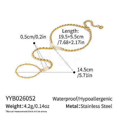 Natural Freshwater Pearl 304 Stainless Steel Rice Bead Hand Chain Ring Bracelets for Women PW2633-1