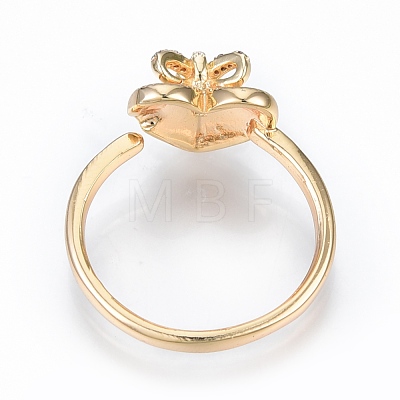 Brass Micro Clear Cubic Zirconia Open Cuff Ring Settings KK-T062-239G-1