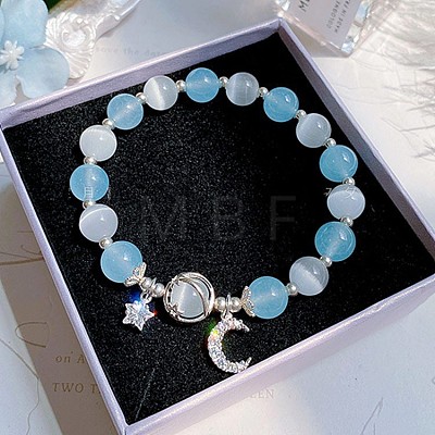 Moon Alloy Cat Eye Round Beaded Charm Bracelets WG18D49-08-1