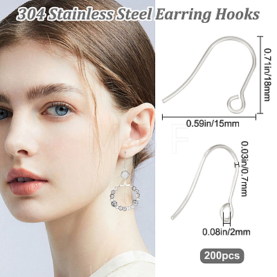 Beebeecraft 200Pcs 304 Stainless Steel Earring Hooks STAS-BBC0004-18P-1