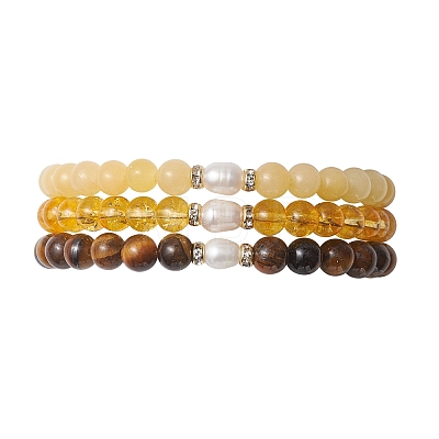 Natural & Synthetic Mixed Gemstone & Cultured Freshwater Pearl Beads Stretch Bracelets for Women BJEW-JB13205-02-1