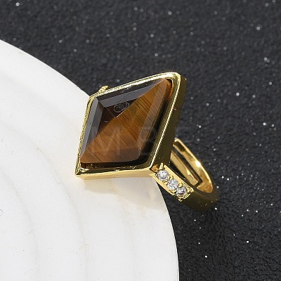 Rhombus Natural Tiger Eye Finger Rings RJEW-B113-01G-04-1