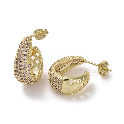Brass Micro Pave Cubic Zirconia Stud Earrings EJEW-H308-10G-05-1