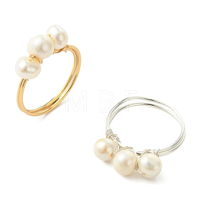 2Pcs 2 Colors Copper Wired Natural Pearl Finger Rings RJEW-JR01036-1