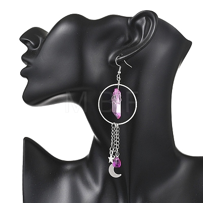 2 Pairs Moon with Star Natural Quartz Crystal Dangle Earrings EJEW-JE06763-1