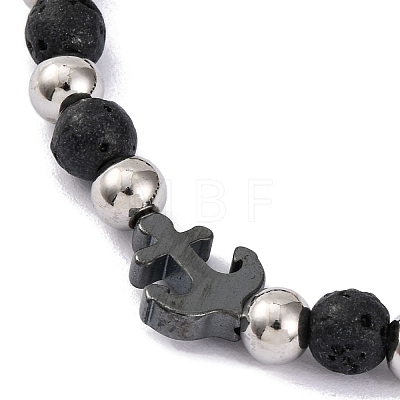 Natural Lava Rock & Synthetic Magnetic Hematite Anchor Beaded Bracelet BJEW-P339-01P-06-1