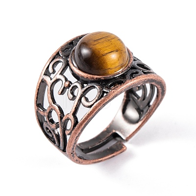 Natural Mixed Stone Round Adjustable Rings RJEW-K271-03R-1