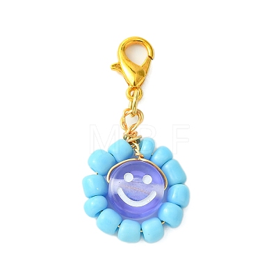 Flat Round with Smiling Face Glass Seed Pendant Decorations HJEW-MZ00092-1