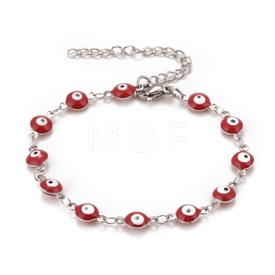 Enamel Oval with Evil Eye Link Chains Bracelet BJEW-P271-04P-1