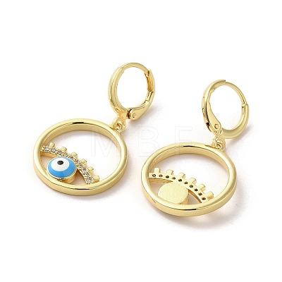 Evil Eye Real 18K Gold Plated Brass Dangle Leverback Earrings EJEW-Q797-09G-02-1