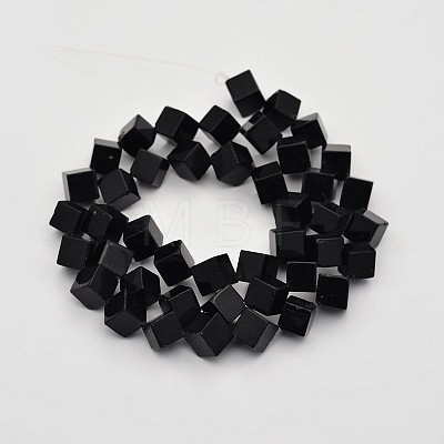 Cube Natural Black Onyx Beads Strands G-N0154-42B-1