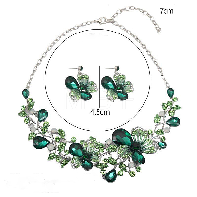 Flower Alloy Glass Pendant Necklaces & Stud Dangle Earrings Sets WGA2AF6-01-1