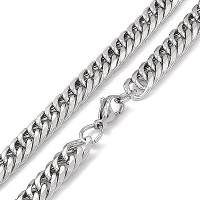 201 Stainless Steel Cuban Link Chain Necklace with 304 Stainless Steel Clasps for Men Women NJEW-M194-01E-P-1