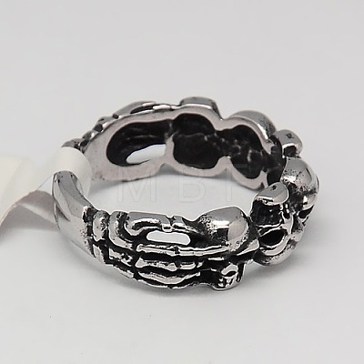 Personalized Retro Men's Halloween Jewelry 304 Stainless Steel Skull Rings RJEW-F006-334-1