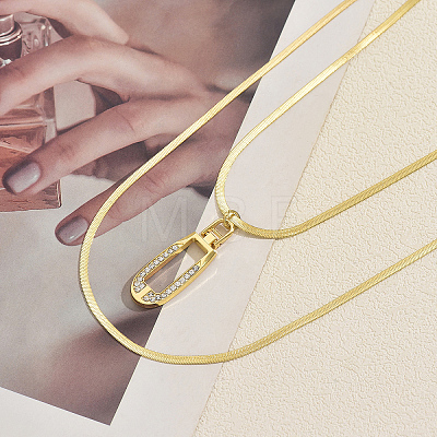 304 Stainless Steel Geometric Hollow Oval Pendant Double Layer Necklaces for Women Casual and Daily Wear DM5109-1