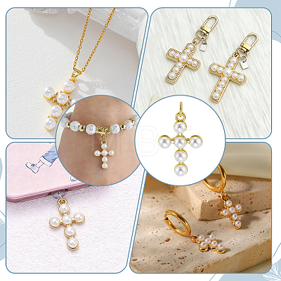 16Pcs Brass Plastic Imitation Pearls Pendants KK-PH0015-44-1