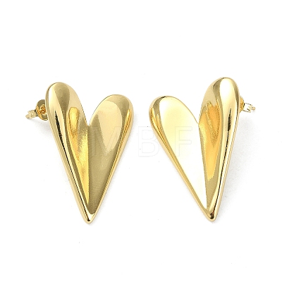 Heart Brass Stud Earrings for Women EJEW-F311-02G-1