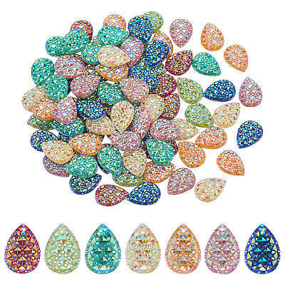 84Pcs 7 Colors Iridescent Teardrop Sew on Resin Rhinestone RESI-FG0001-17-1