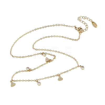 304 Stainless Steel Pave Clear Cubic Zirconia Triangle Tassel Necklaces for Women NJEW-C119-01G-1