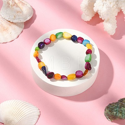 Dyed Natural Shell Nugget Beaded Stretch Bracelet for Women BJEW-JB09383-01-1