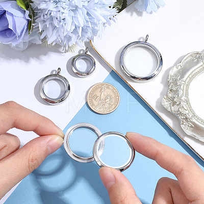 4Pcs 4 Styles Stainless Steel Locket Pendants STAS-BBC0010-32-1