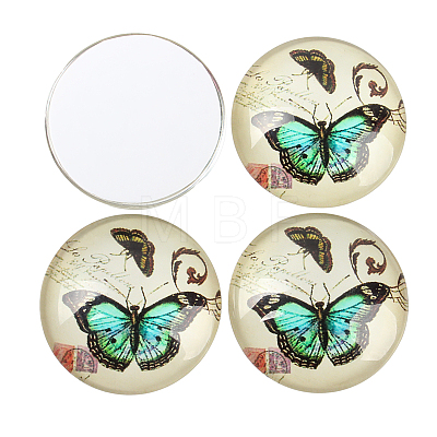 Butterfly Printed Glass Half Round/Dome Cabochons GGLA-N004-18mm-C-1