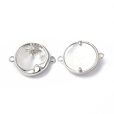 Eco-Friendly Rack Plating Brass Pave Clear Cubic Zirconia Connector Charms with White Shell KK-F845-02P-1