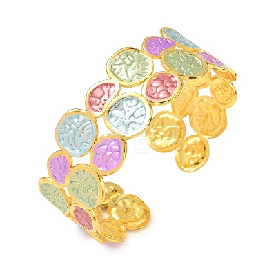 Brass Enamel Cuff Bangles for Women BJEW-A173-02G-1