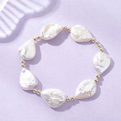 Baroque Natural Keshi Pearl Teadrop Beaded Stretch Bracelets for Women BJEW-JB13561-1