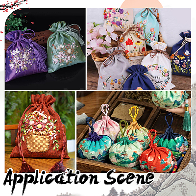 5Pcs 5 Colors 3D Floral Embroidery Polyester Drawstring Bags ABAG-PH0001-89-1