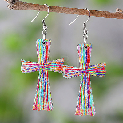 Printed Both Sides Wood Dangle Earrings FS-WGB0329-04-1